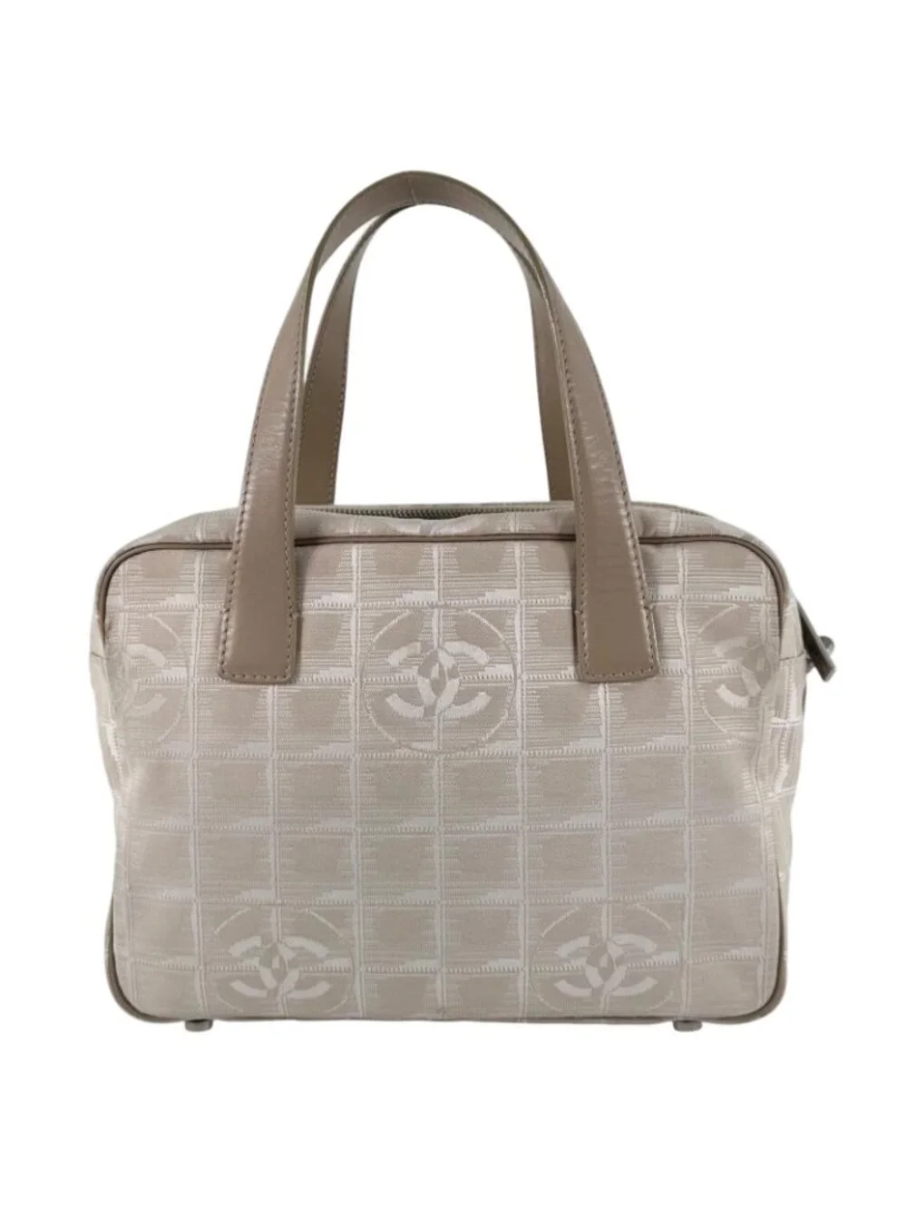 Chanel New Travel Leather Canvas Beige Handbag Silver